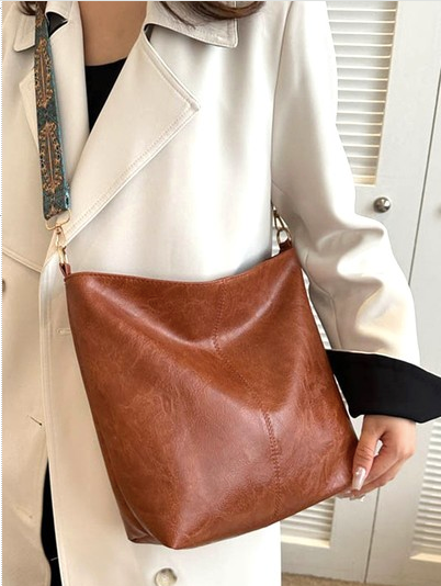 Vegan Leather Crossbody Shoulder Bag - Camel